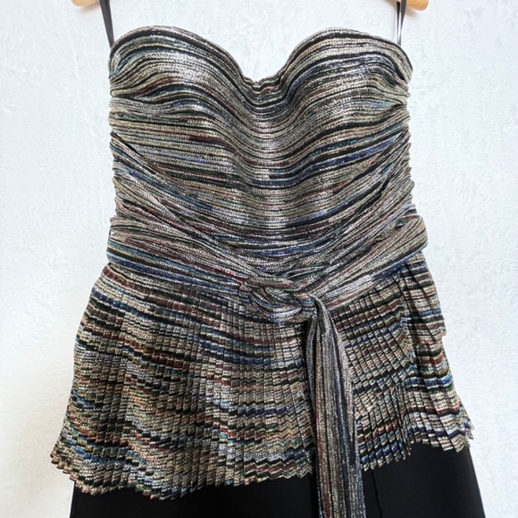 Rebecca Vallence Bellagio Strapless Lame Metallic Flared-Leg Jumpsuit. Sz 6 - Picture 5 of 10